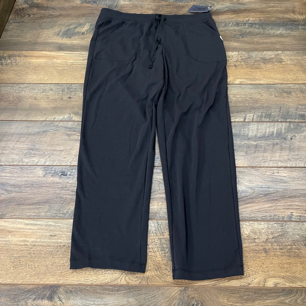 Athletic Works Womens Core Knit Pant Black Soot L 12-14 Drawstring Pockets NEW